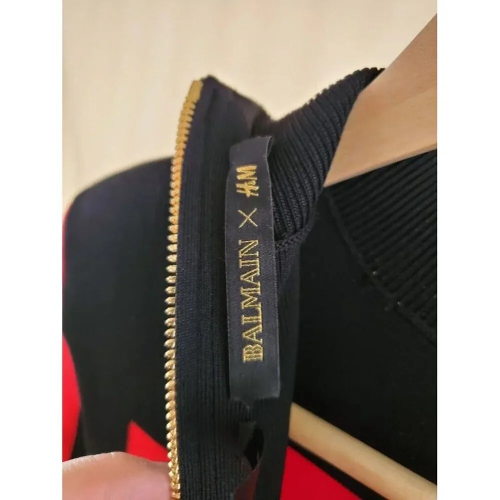 Balmain X H&M Red & Black Body Con Mini Dress With Gold Zipper Size 2 NWT - Picture 5 of 6